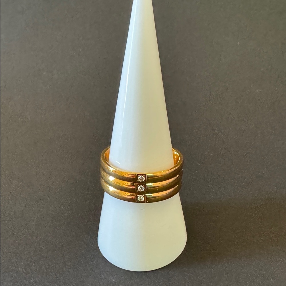 Gold Triple Band Ring with Crystals - Picture 4 of 6